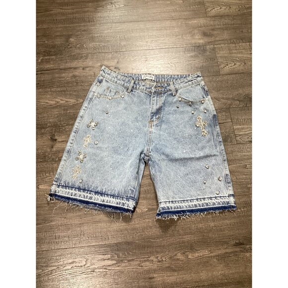 Our True Fate Vandal Cross Mens Denim Shorts Size M Light Streetwear Blue NWT - Picture 1 of 8